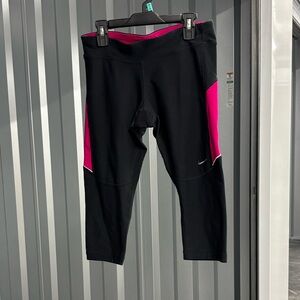 Nike Running Dri-Fit Pink Black Leggings Capris Elastic Drawstring Zip Pocket S
